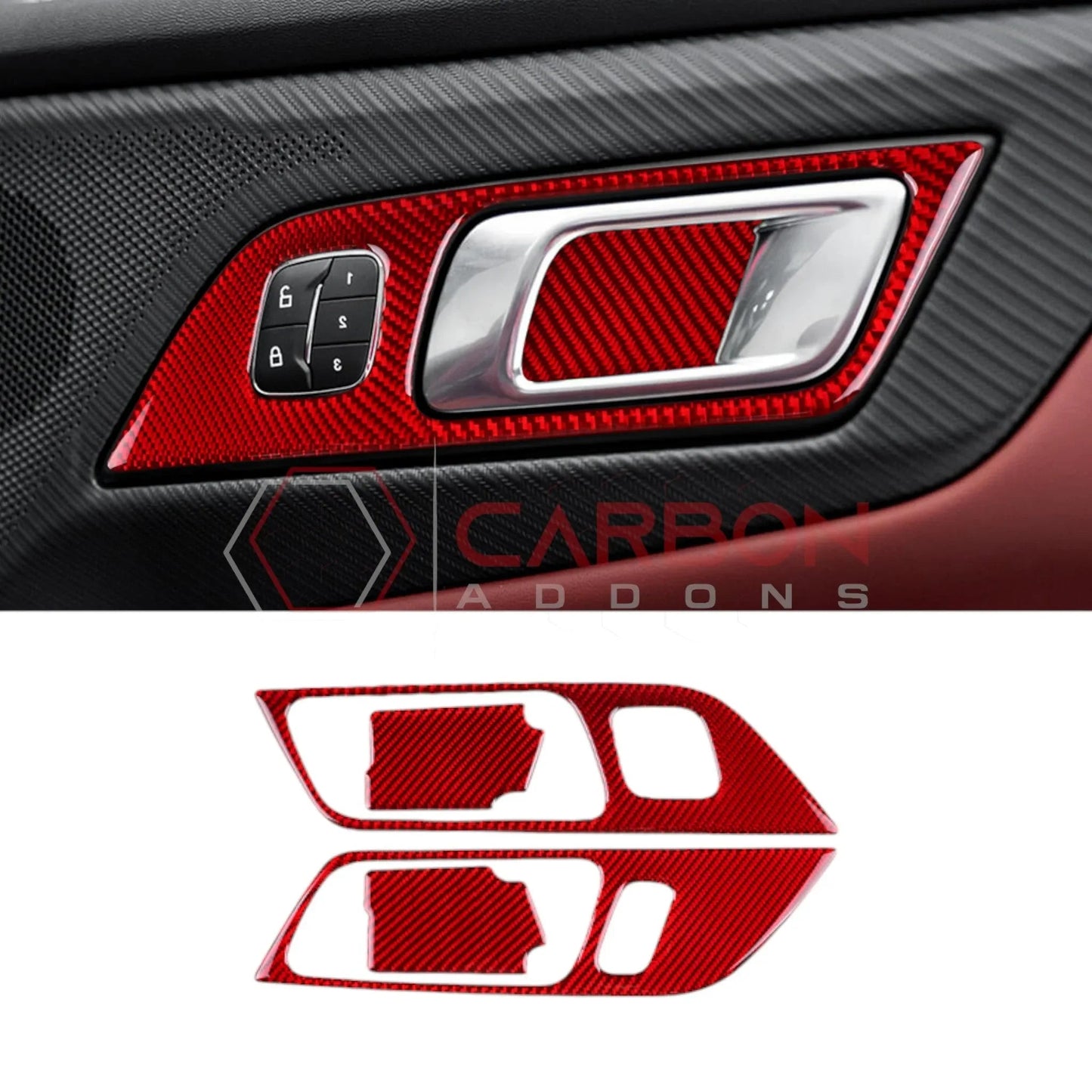 Real Carbon Fiber Interior Door Handle Trim Overlay for 2024+ Ford Mustang