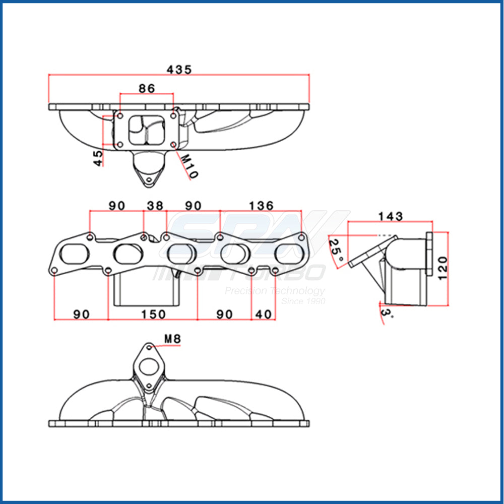 T3 turbo manifold + 260°/252° camshaft set + MLS head gasket for Fiat/Lancia inline 5cyl 20V