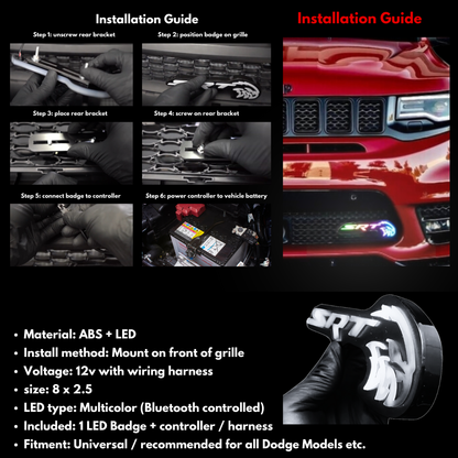 SRT Trackhawk Hellhawk LED Emblem: (Multicolor Flow)