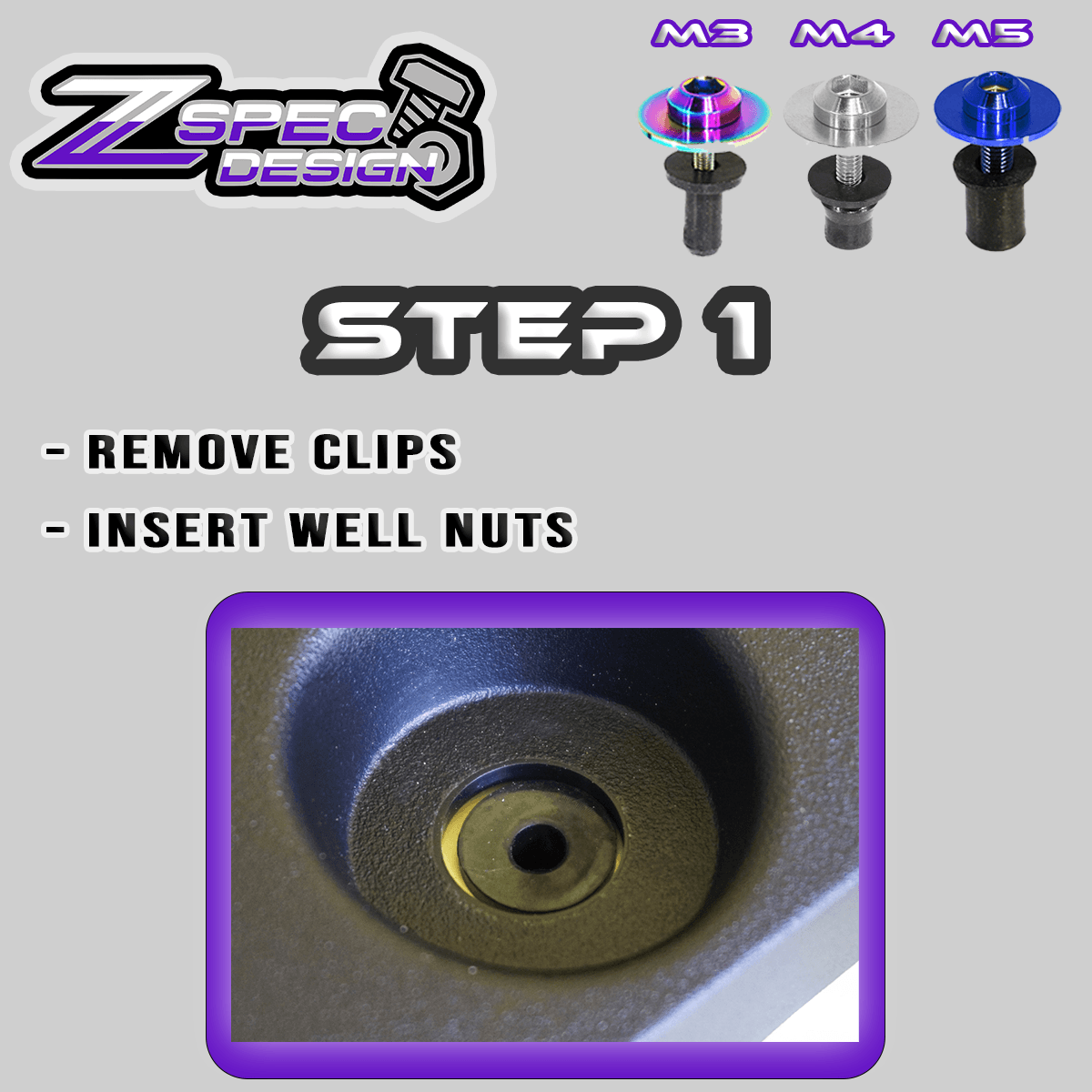 ZSPEC Clip-Replacement Fastener Solution, M3x20mm w/ Well Nut, Per Each