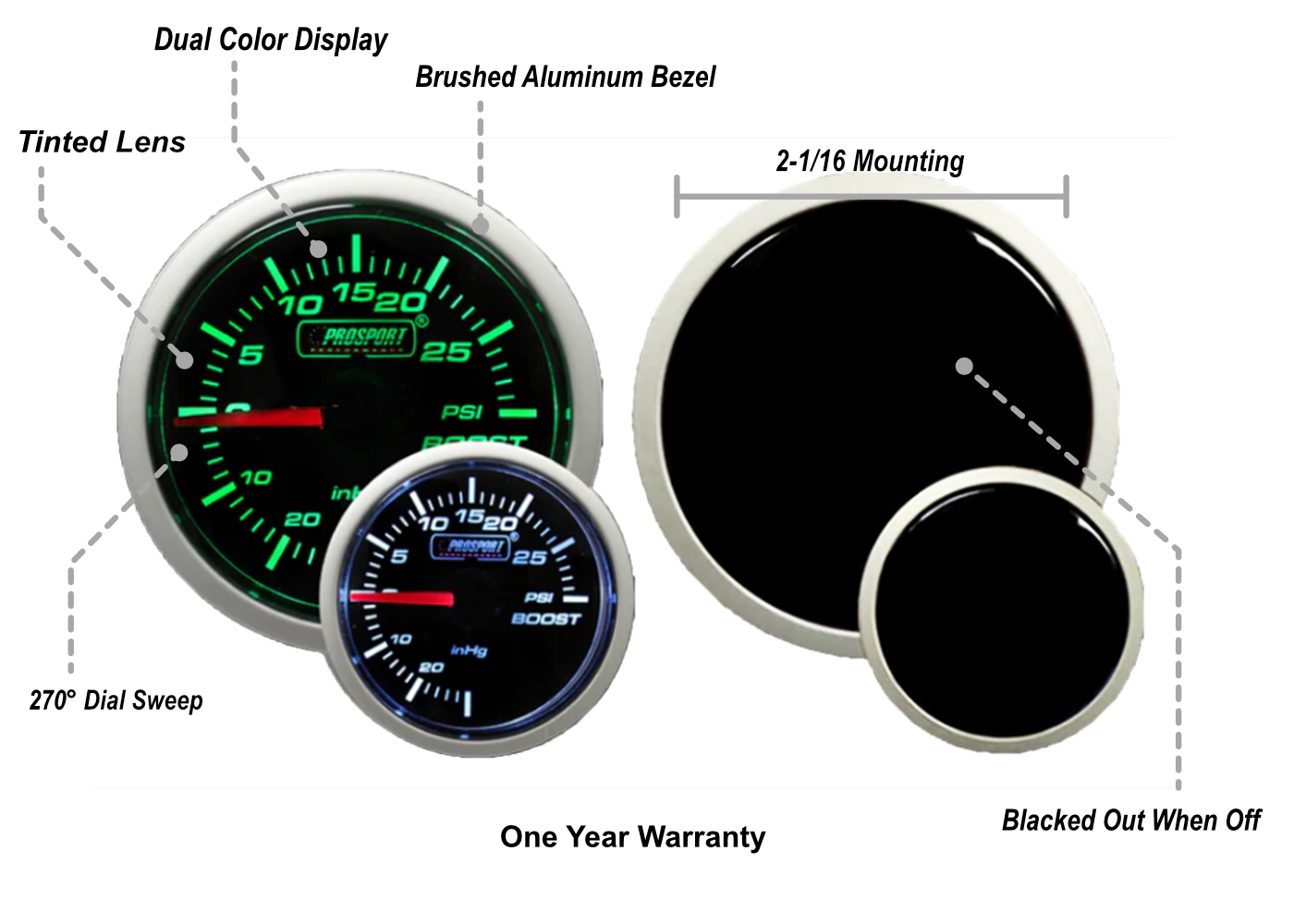 2-1/16" Green/White Mechanical Boost Gauge