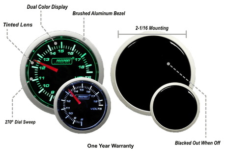 2-1/16" Green/White Volt Gauge