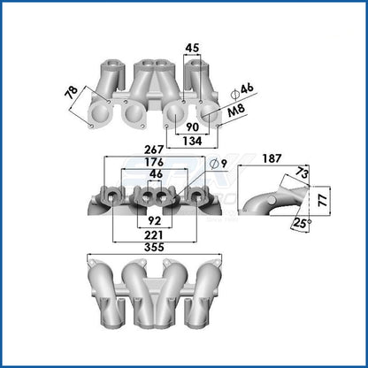 VW MKI MKII GTI 1.8L 2.0L 8v SOHC dual downdraft intake manifold - Black + 0-30 PSI Fuel pressure regulator + Bracket