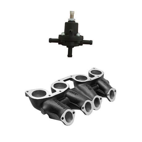 VW MKI MKII GTI 1.8L 2.0L 8v SOHC dual downdraft intake manifold - Black + 0-30 PSI Fuel pressure regulator + Bracket