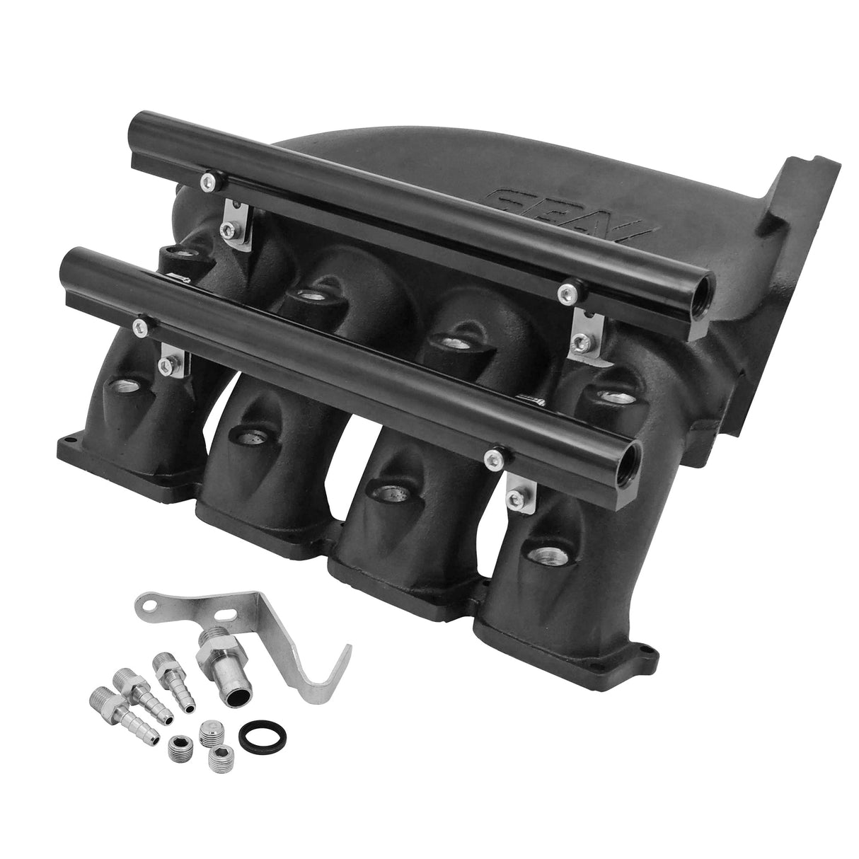 Cast Aluminum Intake Manifold for transverse VW/AUDI 1.8T with 8 injectors Fuel Rail Kit (right side OEM throttle) - Black (PRE SALE)