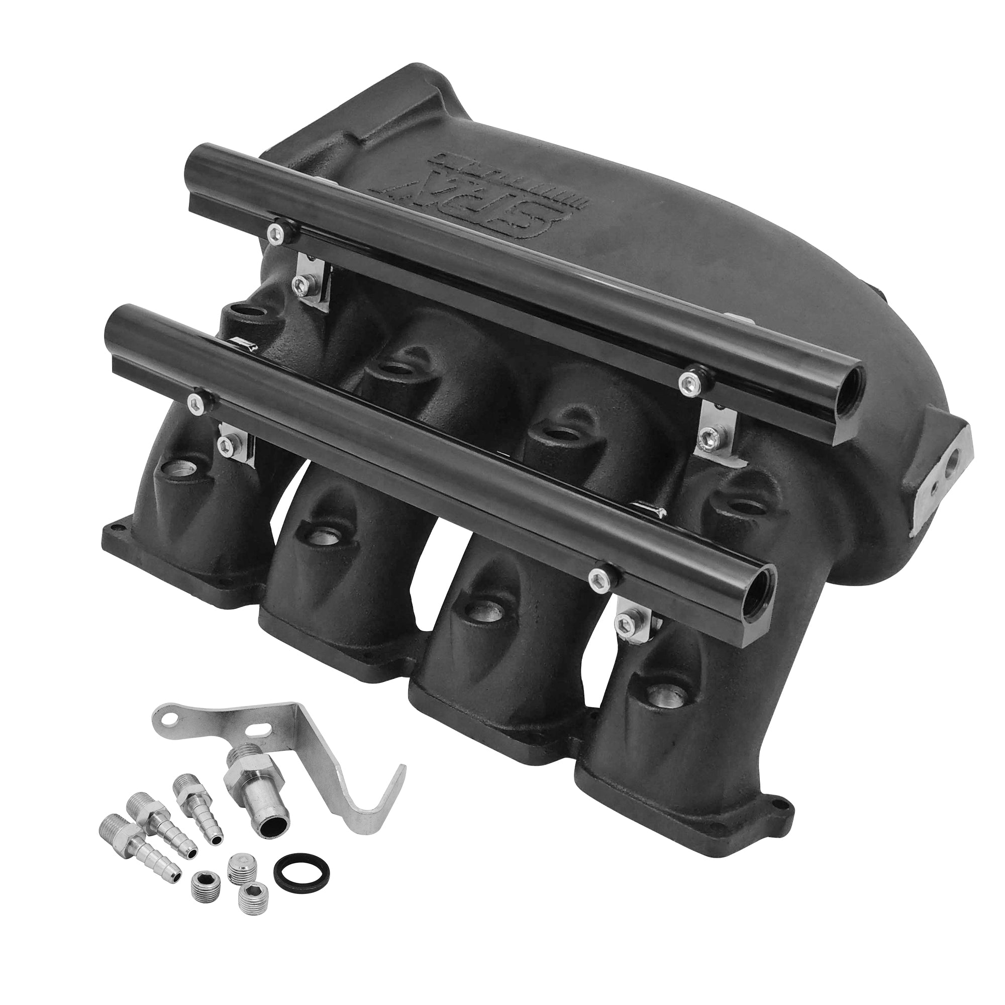 Cast Aluminum Intake Manifold for transverse VW/AUDI 1.8T with 8 injectors Fuel Rail Kit (left side OEM throttle) - Black - PRE SALE