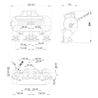 INTAKE MANIFOLD VW 8V CROSS FLOW LONGITUDINAL - 4 INJECTORS - Black