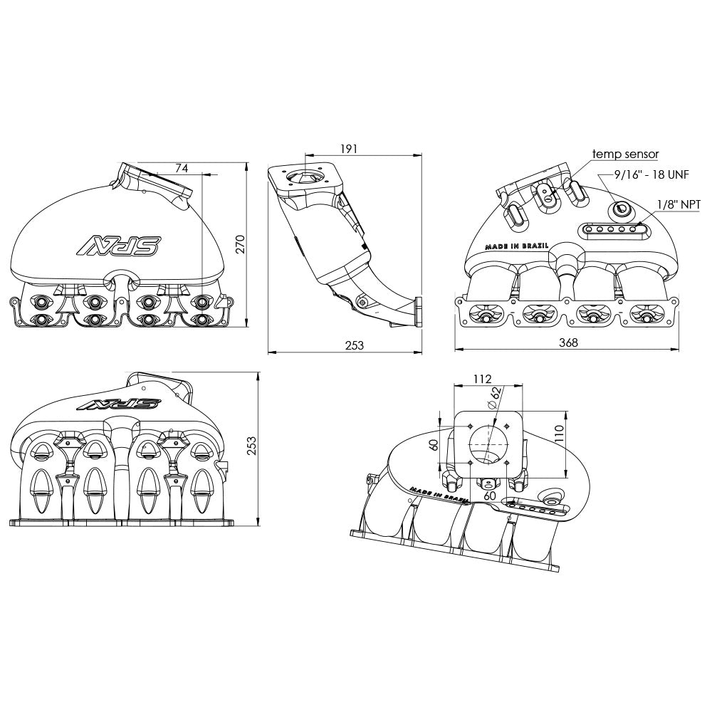 Cast Aluminum Intake Manifold for longitudinal VW/AUDI 1.8T with 4 injectors Fuel Rail Kit (OEM throttle)