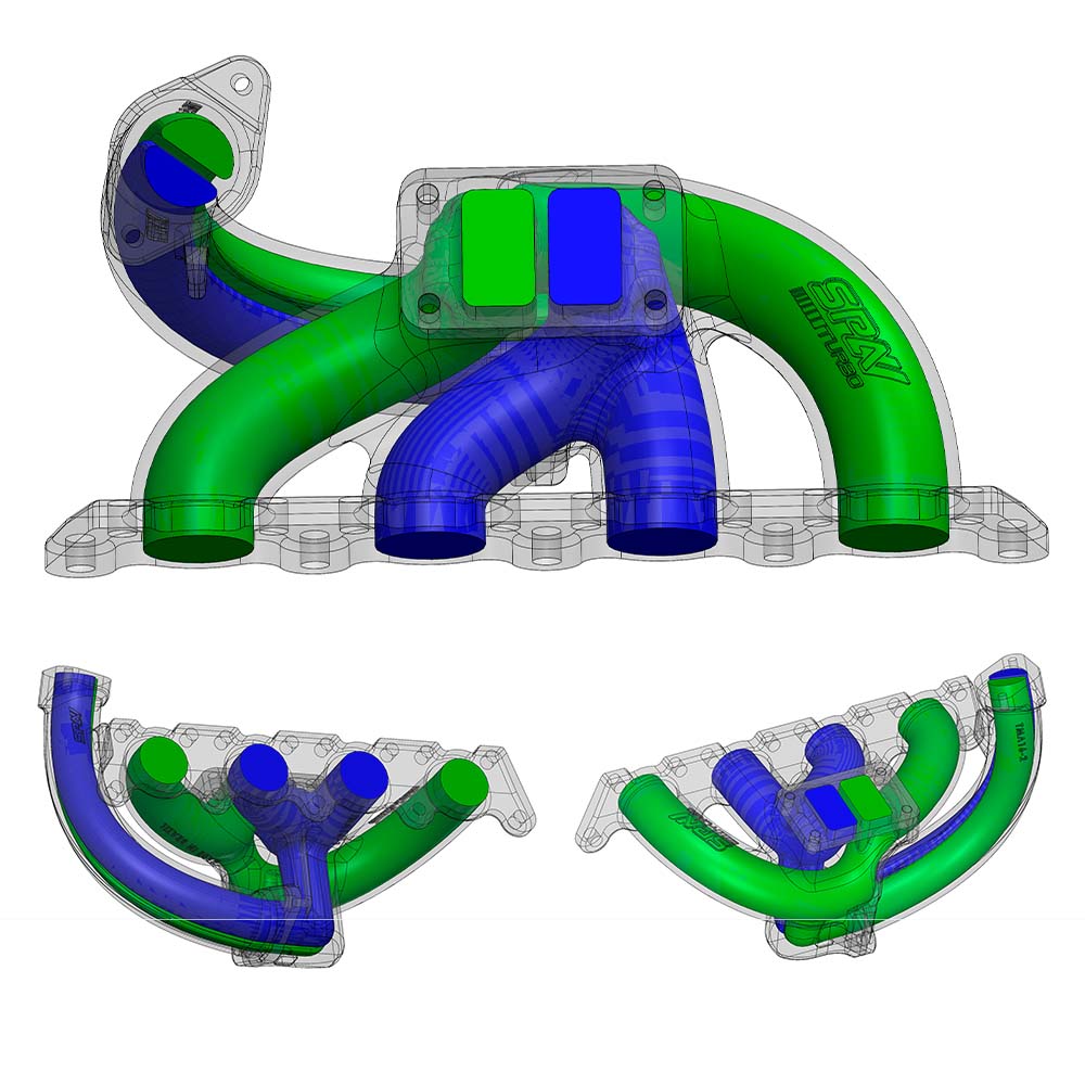 TWIN SCROLL TOP MOUNT TMA16 TURBO KIT + FRONT INTERCOOLER VW 1.8 20V TRANSVERSAL WITHOUT TURBOCHARGER - BLUE HOSE