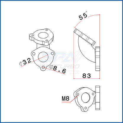 55 degree L fitting Wastegate mount for Golf IV TMW08T3N manifold