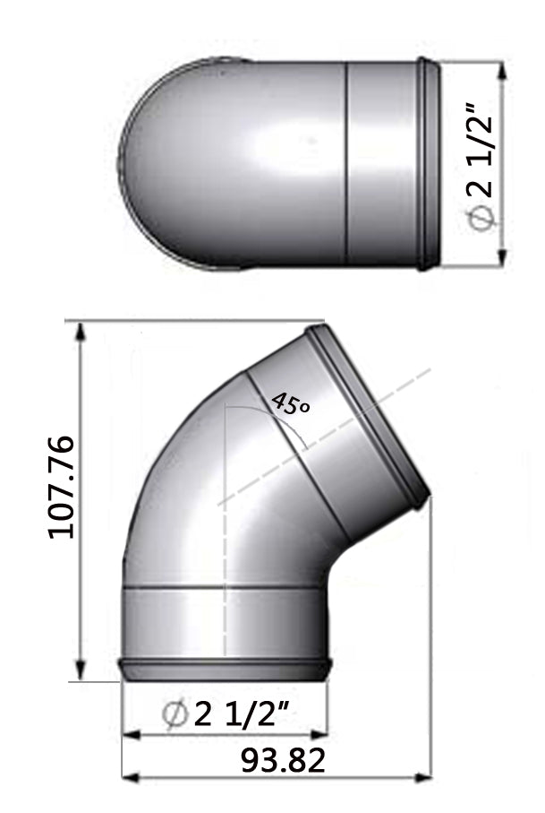 2.5” tight radius 45° elbow intake pipe - PRE SALE