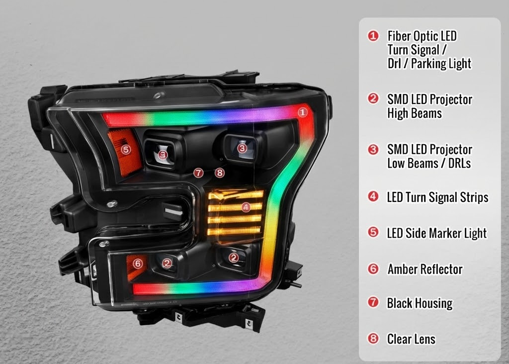 NTXGLOW RGB LED headlights (2015 - 2017 Ford F150)