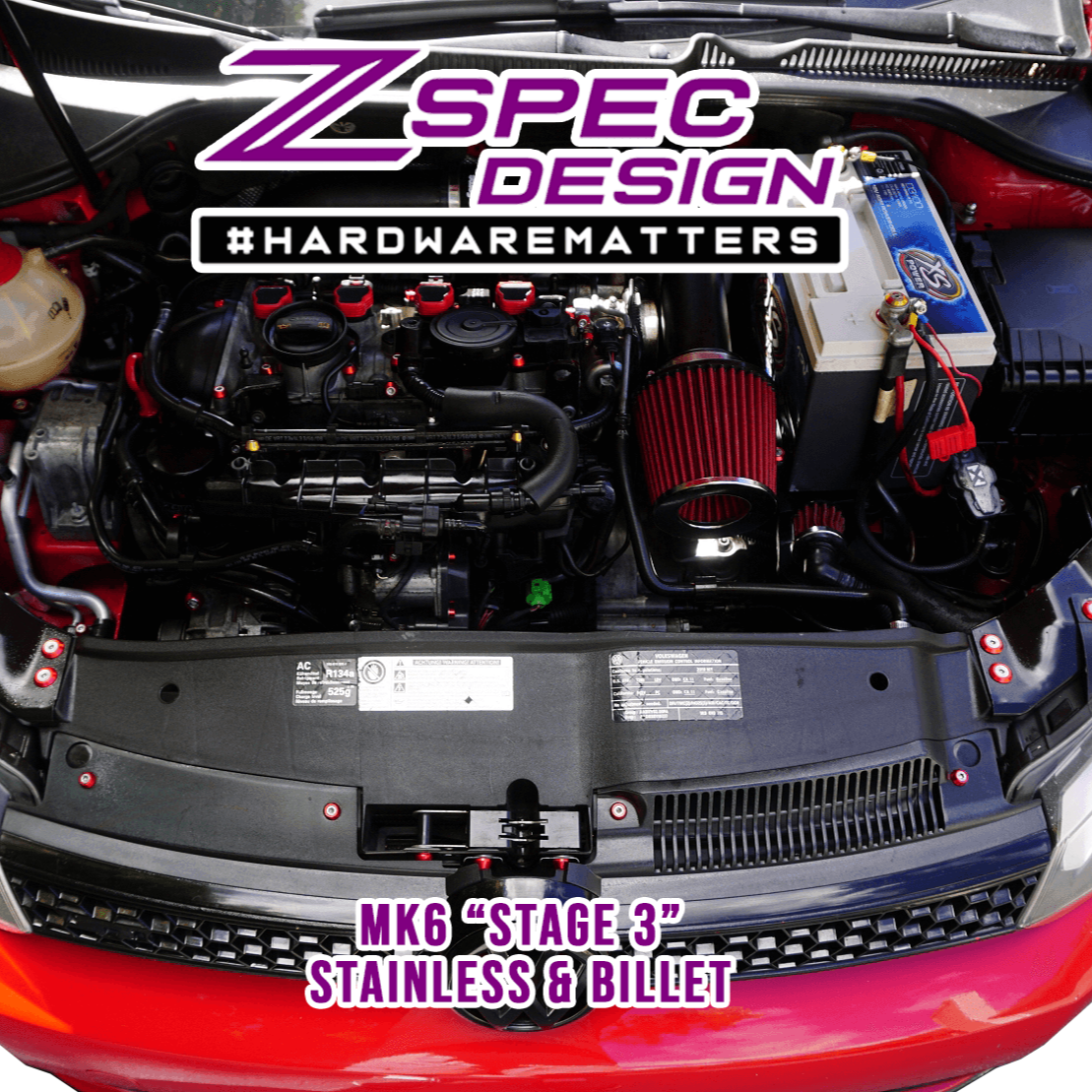 ZSPEC Stage-3 Dress Up Bolts® Fastener Kit for '10-14 VW MK6 Golf GTI/Jetta 2.0L, Stainless & Billet