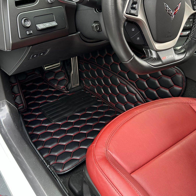 Corvette C7 Custom Premium Honeycomb Leather Floor Mat Liners