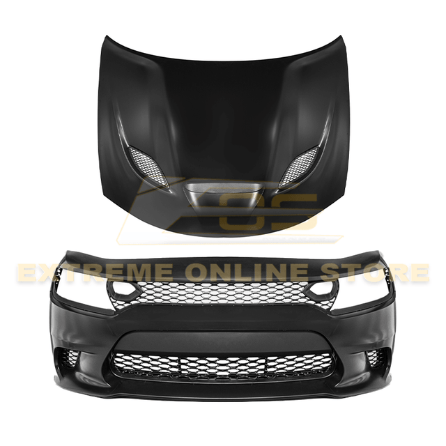 2015-Up Dodge Charger SRT Hellcat Conversion Bumper Kit & Hood Cover