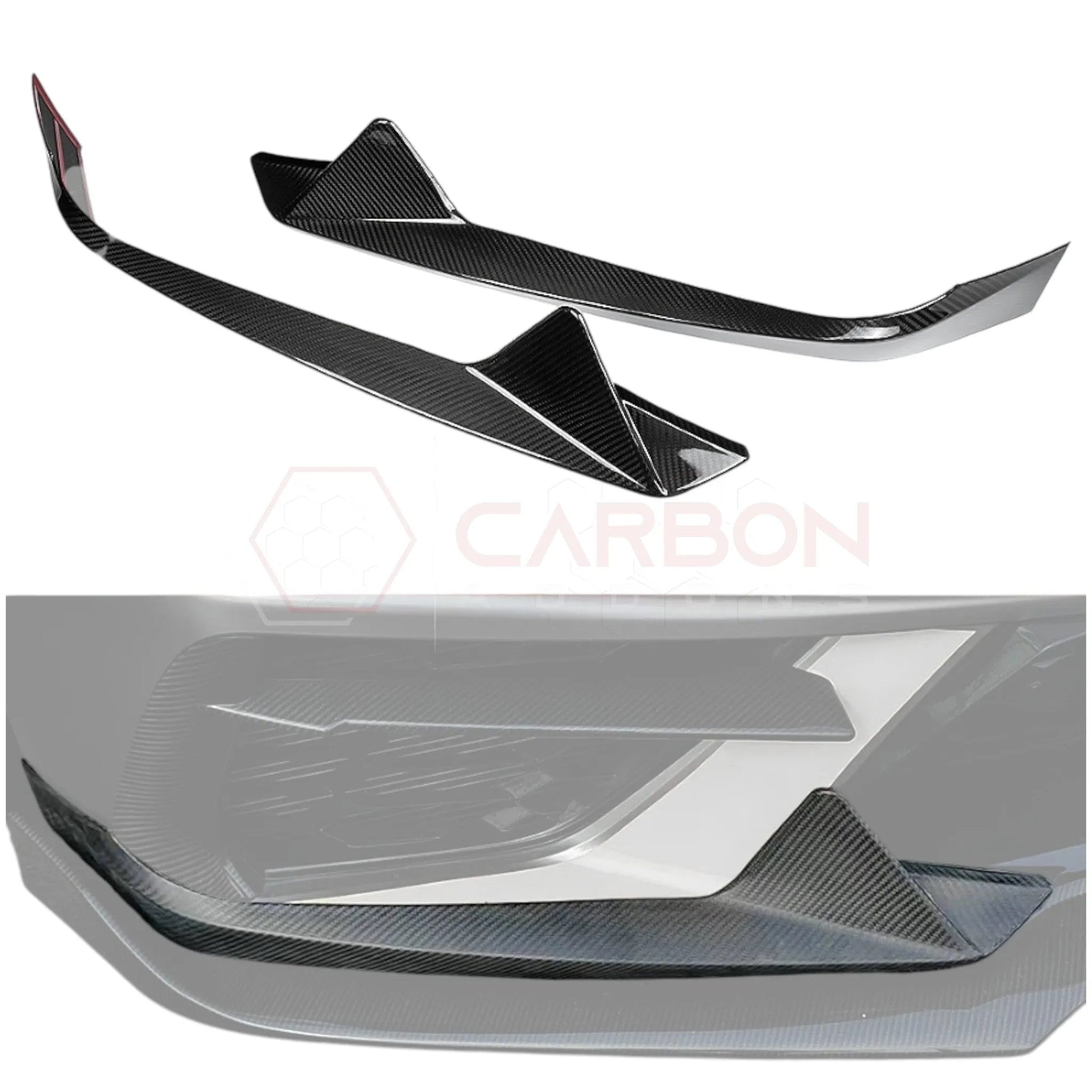 C8 Corvette Carbon Fiber Front Bumper Lower Side Bellow Grill Accent Trims