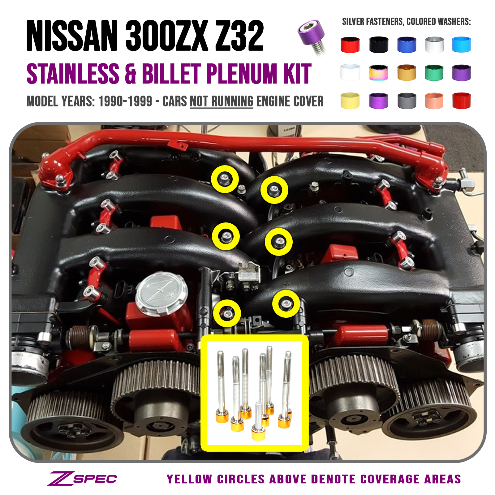 ZSPEC Upper-to-Lower Plenum Fasteners for 90-96 Nissan 300zx Z32 w/o Throttle Cover Bolt