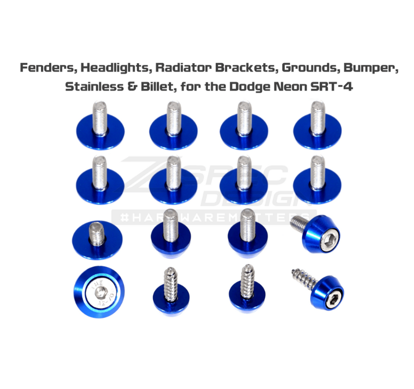 ZSPEC Fenders-Headlights-Bumper-Rad-Brackets Fasteners for '03-05 Dodge Neon SRT-4, Stainless & Billet