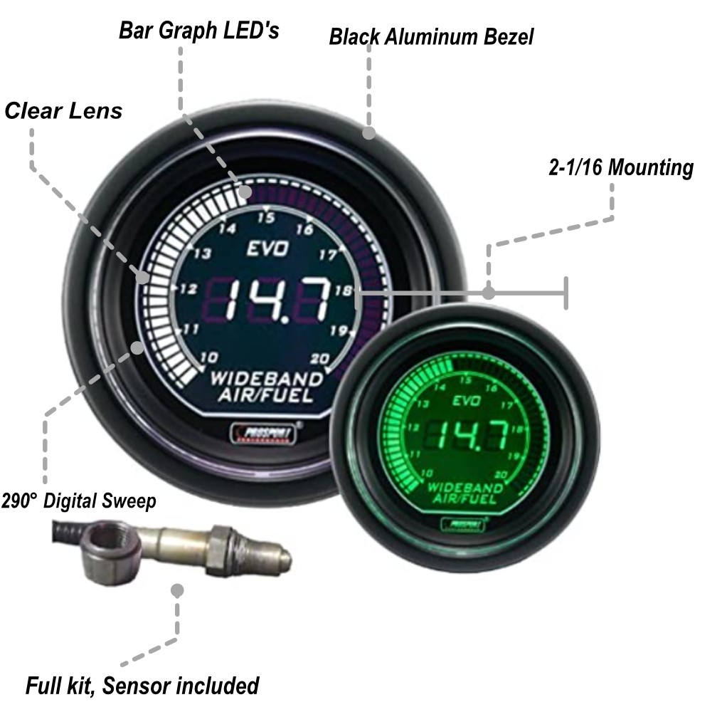 2-1/16" EVO Wideband White/Green Digital Air Fuel Ratio kit-