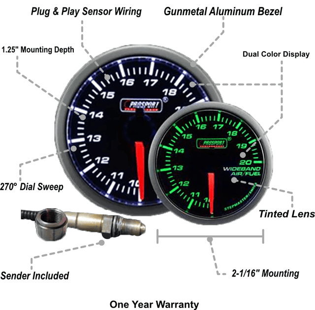 2-1/16" Green/White Premium Wideband Air Fuel Ratio kit