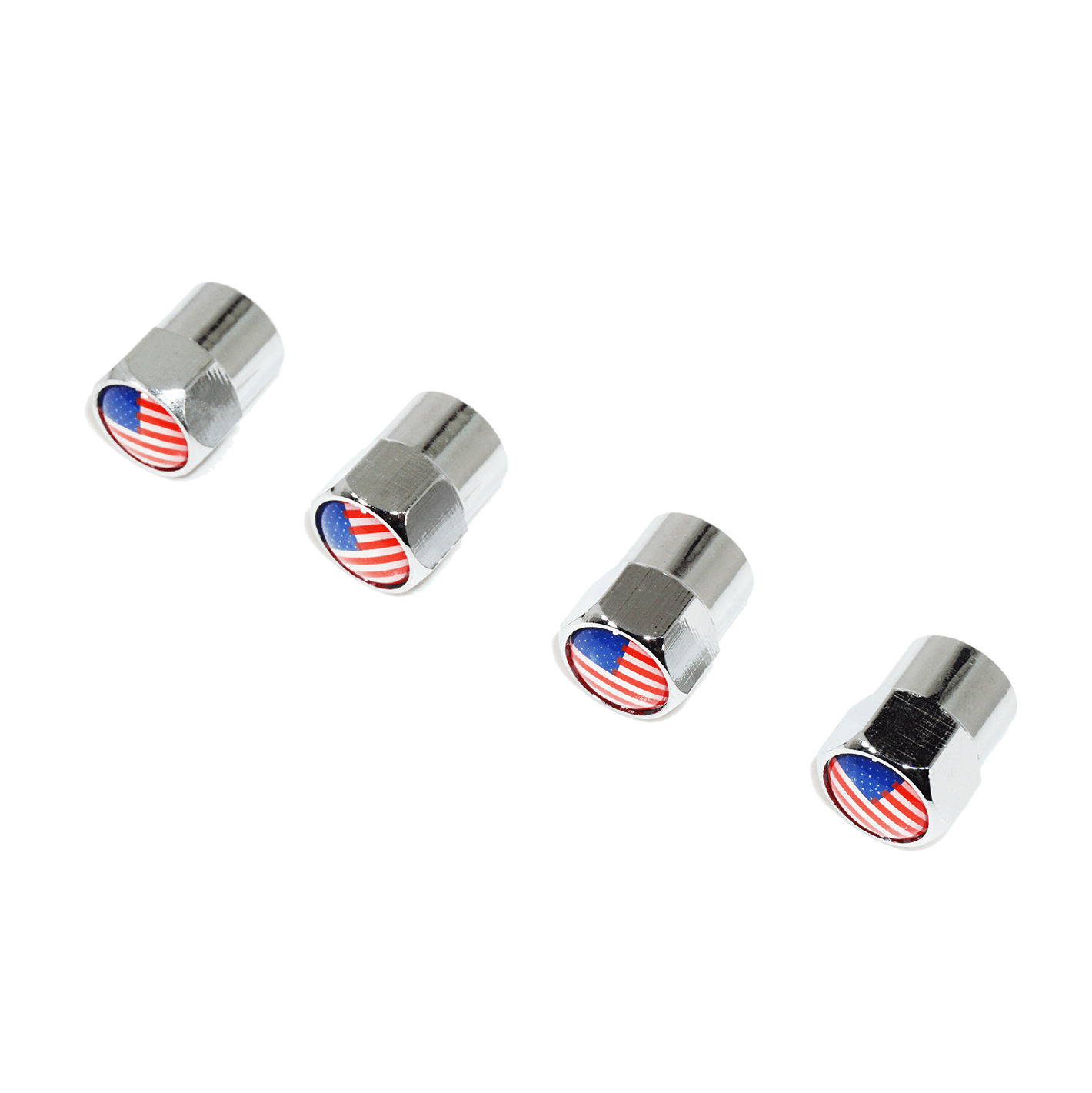 Chrome Valve Stem Tire Caps, Style: United States (USA) Stars & Stripes Flag