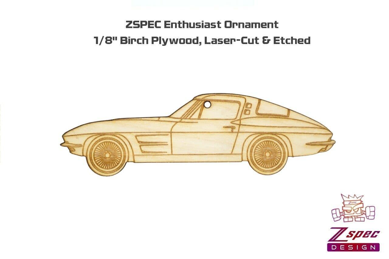 ZSPEC Laser-Engraved Wood Ornament, Style: Corvette C2, Birch, ~5"