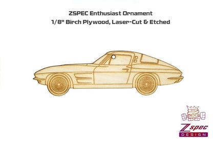 ZSPEC Laser-Engraved Wood Ornament, Style: Corvette C2, Birch, ~5"