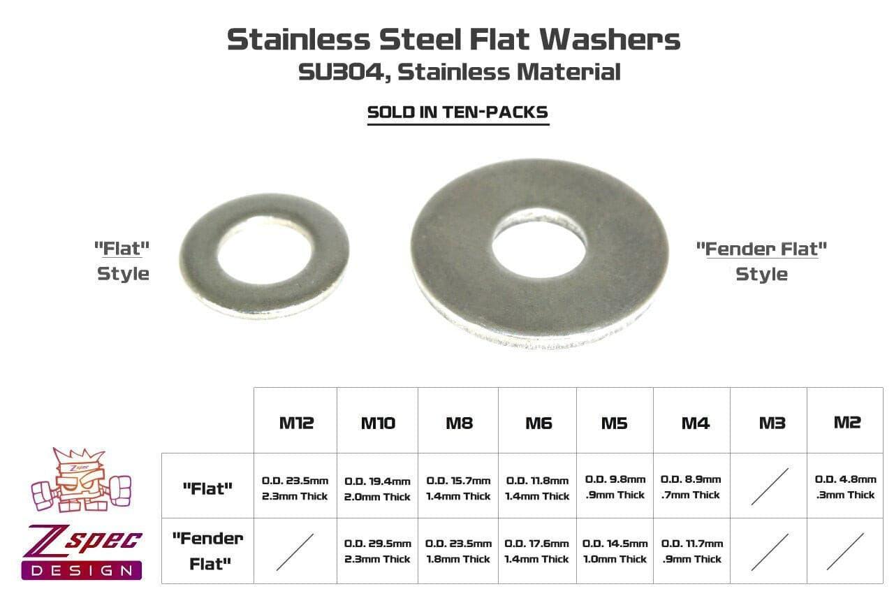 ZSPEC M4 Flat Washers, SUS304 Stainless, 10-Pack