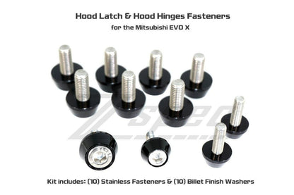 ZSPEC Hood Hinges & Latch Fastener Kit for 07-13 Mitsu Lancer EVO 10, Stainless & Billet