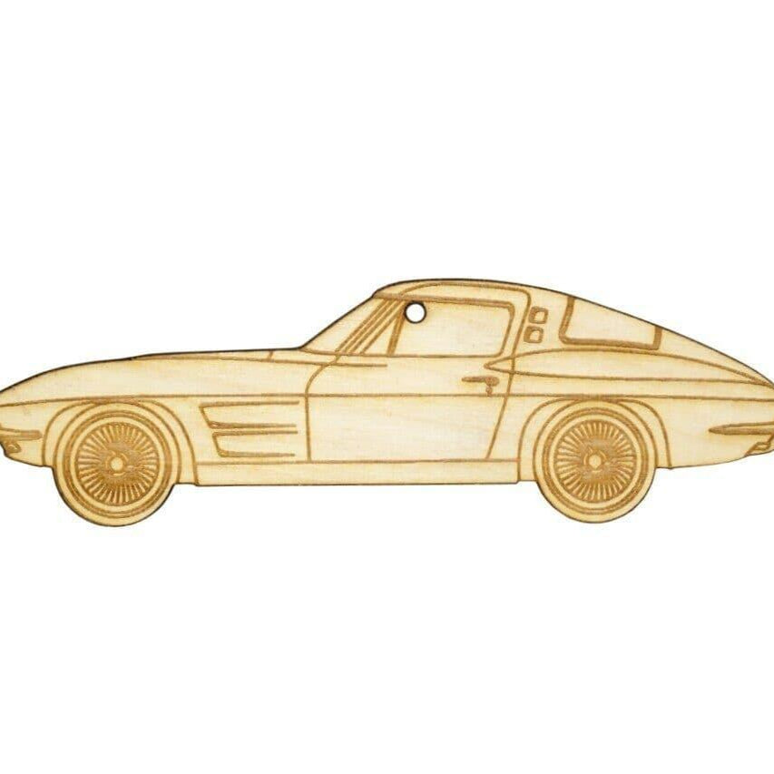 ZSPEC Laser-Engraved Wood Ornament, Style: Corvette C2, Birch, ~5"