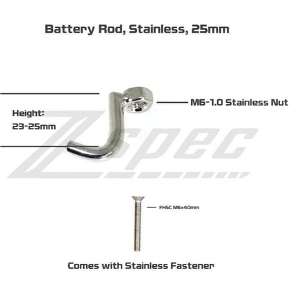 ZSPEC Battery Bracket Rod, 25mm w/FHSC M6 Bolt/Fastener, Stainless