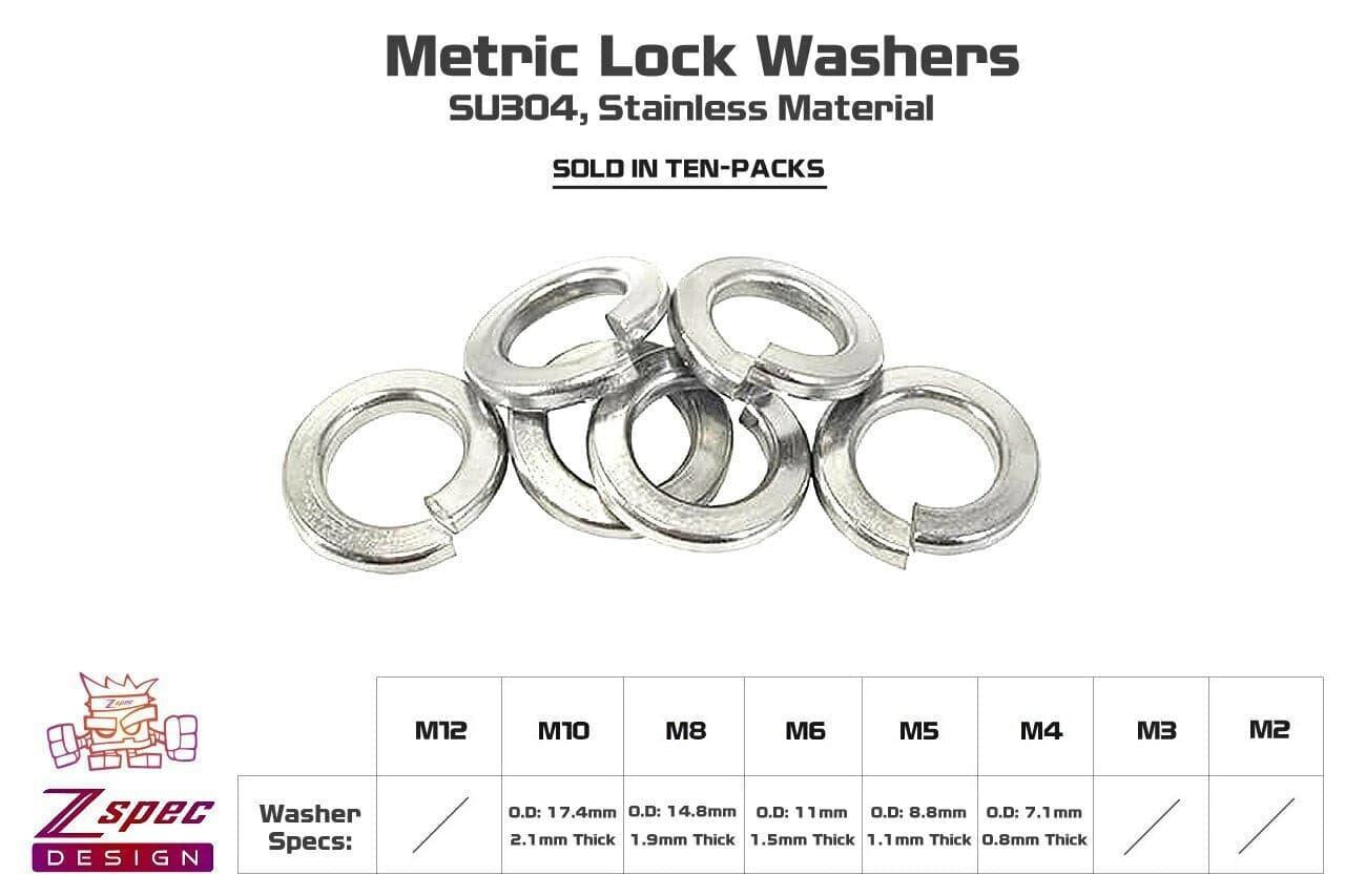 ZSPEC M8 Lock Washers, SUS304 Stainless, 10-Pack
