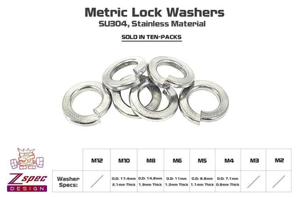 ZSPEC M8 Lock Washers, SUS304 Stainless, 10-Pack