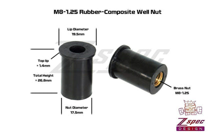 ZSPEC M8 Rubber Well Nuts for SUV/Truck Body Elements & Over-Fender Flares, 10-Pack