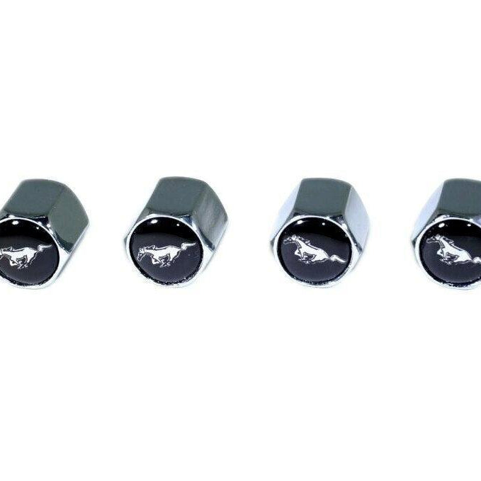 Chrome Valve Stem Tire Caps, Style: Mustang, Black Background