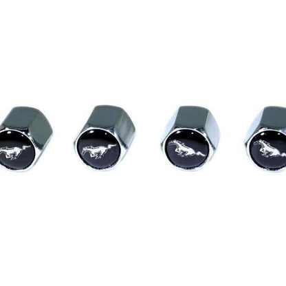Chrome Valve Stem Tire Caps, Style: Mustang, Black Background