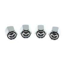 Chrome Valve Stem Tire Caps, Style: MAZDA on Black Background