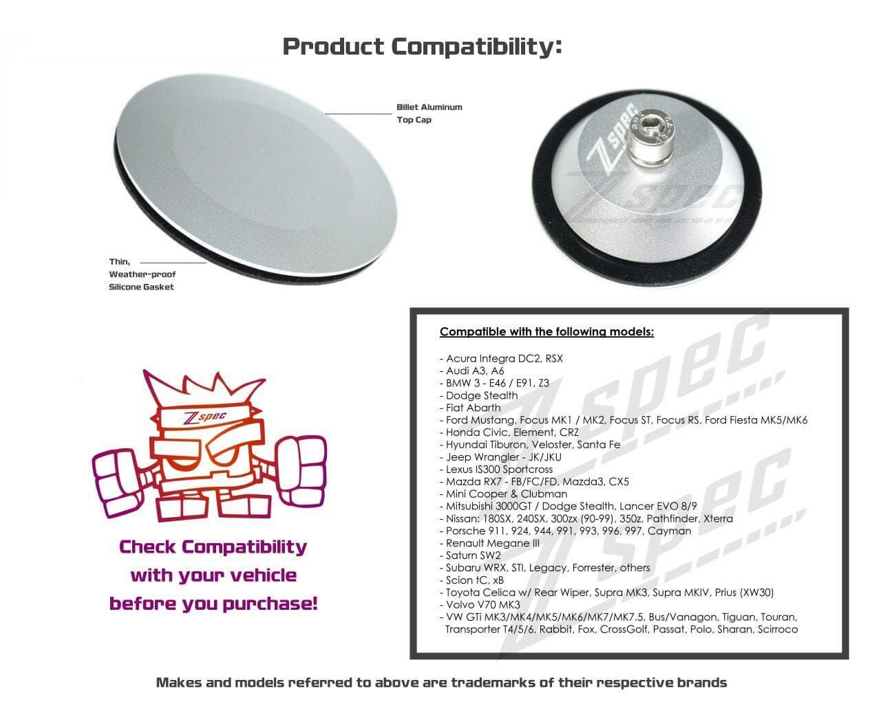 ZSPEC 44mm Rear Wiper Hole-Cover/Cap/Plug, Weatherproof, Billet, Silver Finish