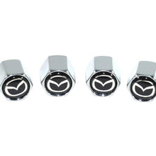 Chrome Valve Stem Tire Caps, Style: MAZDA on Black Background