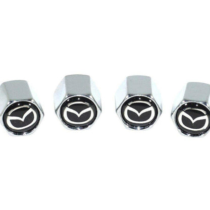 Chrome Valve Stem Tire Caps, Style: MAZDA on Black Background