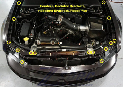 ZSPEC Fenders-Rad-Brackets-Hood-Prop-Headlights Fasteners for '05-14 S197 Ford Mustang, Stainless & Billet