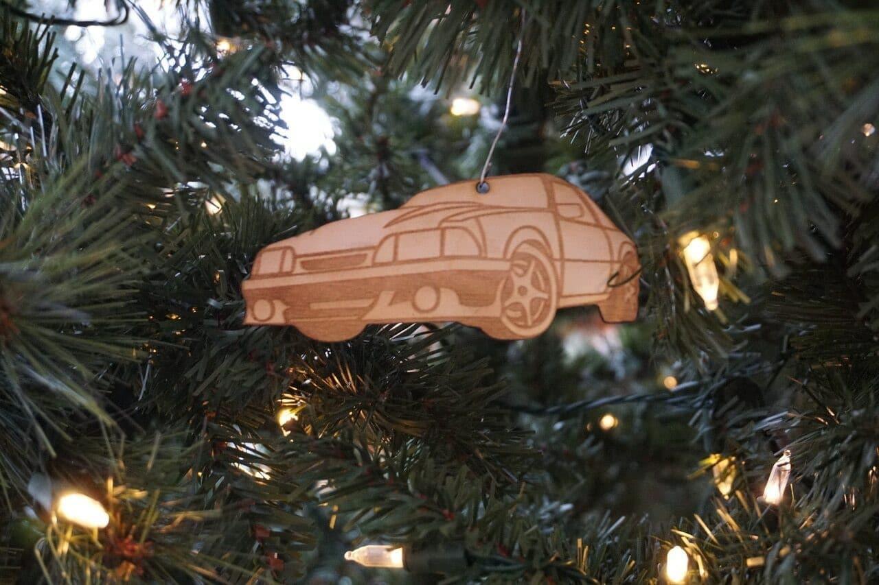 ZSPEC Laser-Engraved Birch Ornament, Style: Ford Mustang Fox-Body, ~5-inch Wide