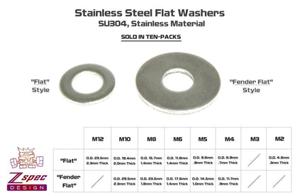ZSPEC M12 Flat Washers, SUS304 Stainless, 10-Pack