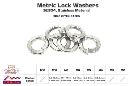 ZSPEC M10 Lock Washers, SUS304 Stainless, 10-Pack