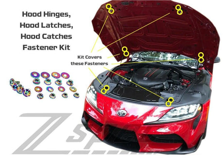 ZSPEC Hood Hinges/Latches/Catches Fasteners for '20+ Toyota Supra MKV GR A90, Titanium