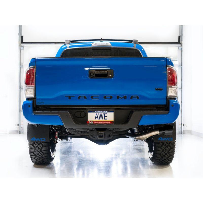 AWE 2016-2023 Toyota Tacoma 0FG Catback Exhaust w/ BashGuard - Dual Diamond Black Tips