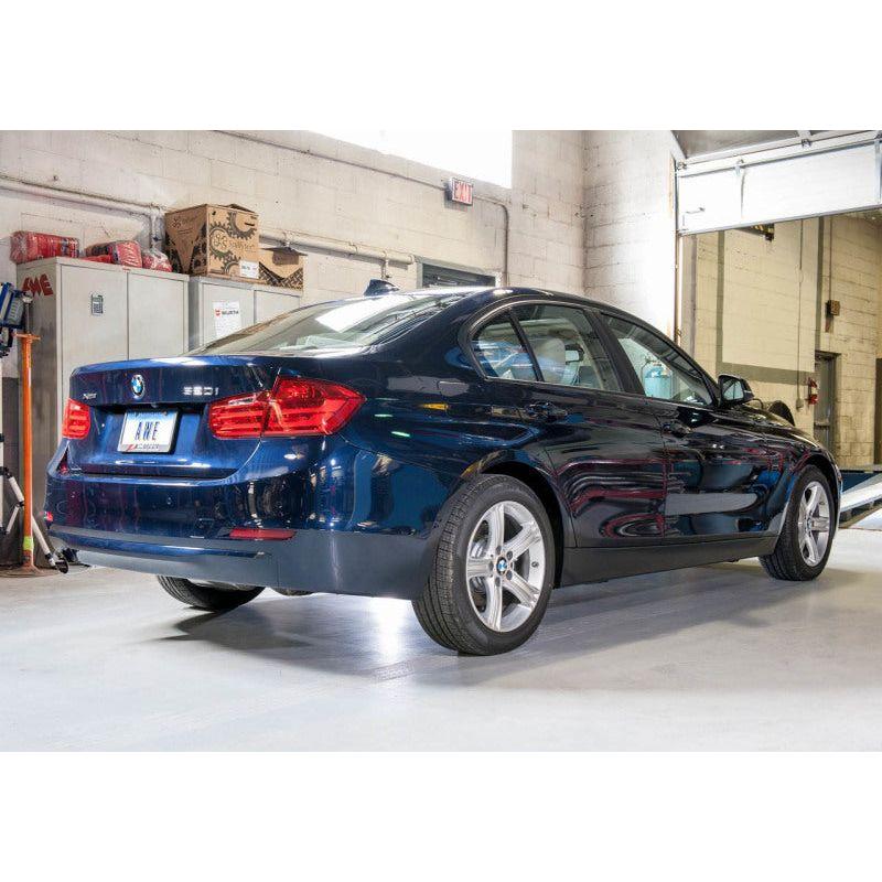AWE Tuning Touring Edition Exhaust + Performance Mid Pipe | 3" Diameter | 3.54" Dual Diamond Black Tip BMW 320i 2013-2018
