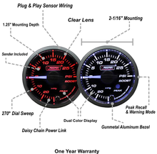 2-1/16" Premium White Pointer Clear Lens Boost gauge Amber/White