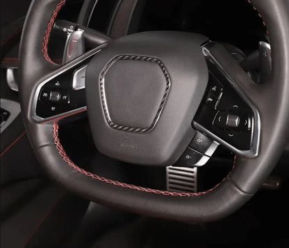 C8 2020+ Corvette Carbon Fiber Steering Wheel Airbag Chrome Trim Delete Cover