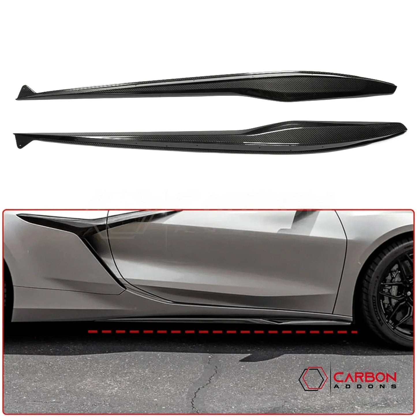 C8 Corvette Z06 & E-Ray DRY Carbon Fiber Side Skirts | 2023–2027 Real Dry Carbon OEM Fit